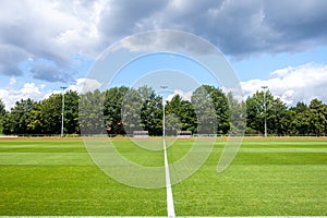 marking the boundaries of the football stadium in white