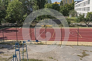 Marking on a modern stadium with artificial turf.