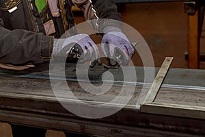 Markings on a metal surface for drilling holes. Marking tools.