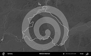 Markisch-Oderland outlined, Germany. Grayscale