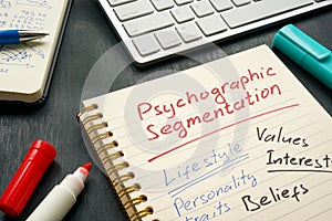 Marks about Psychographic segmentation on the page. photo