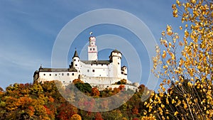 Marksburg Castle, Germany - Marksburg Castle, along the UNESCO-inscribed Rhine River Valley, looming over the autumn forest