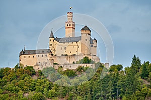 Marksburg castle on Rhine river in Germany