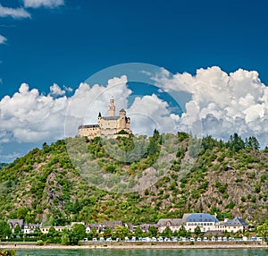 Marksburg castle on Rhine river in Germany