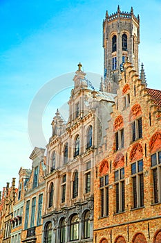 Markt Square in Bruges, Belgium medieval building. Belfry tower