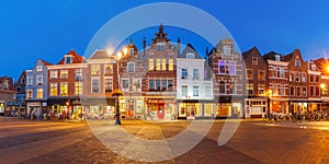 Markt square at night in Delft, Netherlands