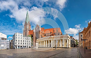Marktplatz square and  Cathedral in Schwerin, Germany