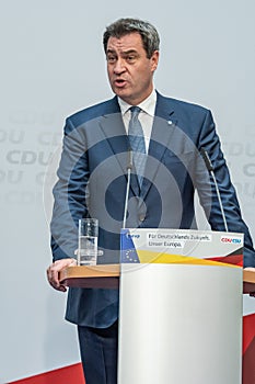 Markus SÃÂ¶der speaking in Berlin on 26th May 2019 during an election event.