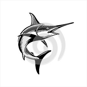 Marlin Fish, Atlantic Swordfish, Wildlife. Flat Vector Icon illustration.