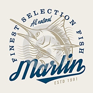 Marlin fish emblem colorful vintage