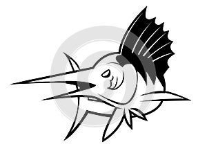 Marlin Fish Front View Black And White Vector Illustration