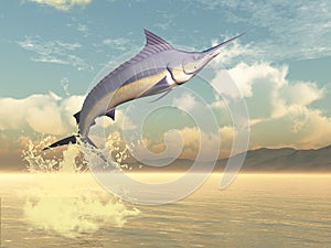 Marlin fish jump - 3D render