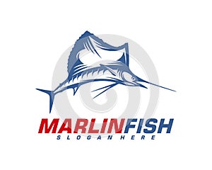 Marlin Fish logo design . Fishing logo design template illustration . Sport fishing Logo