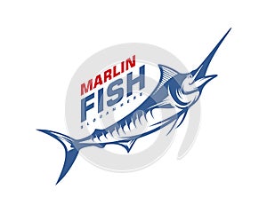 Marlin Fish logo design . Fishing logo design template illustration . Sport fishing Logo