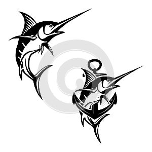 Marlin fish logo. Fishing emblem for seafood and sport club