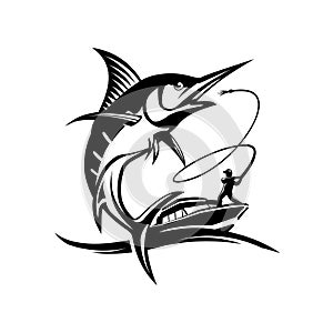 Marlin fish logo. Fishing emblem for seafood and sport club