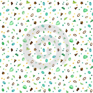 Marmalade, chocolate chip,  jelly beans and candy hand drawn seamless pattern.