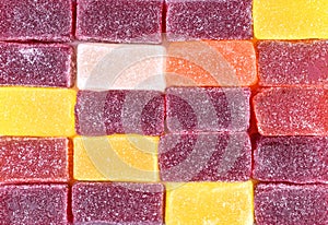 Marmalade sweets background. Gelly candies close up