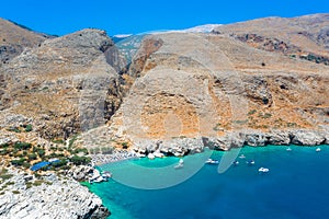 Marmara beach at the end of Aradena gorge and coastline alongside e4 trail at south-west coast of Crete island, Greece photo