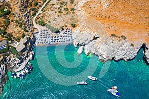 Marmara beach at the end of Aradena gorge and coastline alongside e4 trail at south-west coast of Crete island, Greece photo