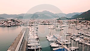 Marmaris Turkey - 26.10.2019: Marina in Marmaris, aerial shoot