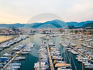 Marmaris Turkey - 26.10.2019: Marina in Marmaris, aerial shoot