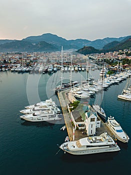 Marmaris Turkey - 26.10.2019: Marina in Marmaris, aerial shoot