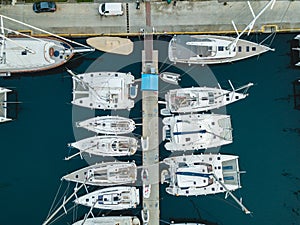 Marmaris Turkey - 26.10.2019: Marina in Marmaris, aerial shoot. Yachts