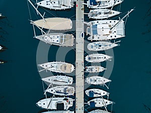 Marmaris Turkey - 26.10.2019: Marina in Marmaris, aerial video. Yachts