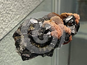 Marmatite, Pyrite, Calcite or Marmatit, Pyrit, Calcit minerals and crystals in the exhibition Mount SÃÂ¤ntis - Switzerland