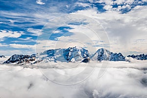 Marmolada summit in Dolomites in winter