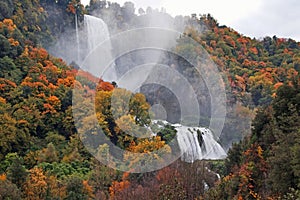Marmore waterfall in autumn, terni, umbria, italy