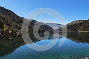 Marmorera lake in summer, Julier pass, Grisons, Switzerland photo