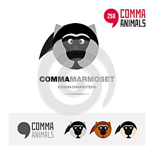 Marmoset monkey animal concept icon set and modern brand identity logo template and app symbol based on comma sign