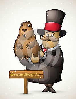 Marmot and man on Groundhog Day photo