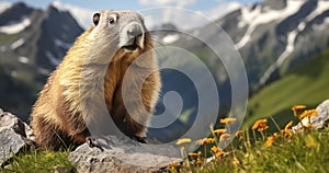 The Marmot\'s Existence in the Mountain Wilds. Generative AI photo