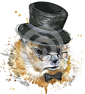 Marmot watercolor. Groundhog Day.