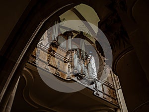 Marmoutier Abbey, Alsace. Details of medieval interior. Exterior view