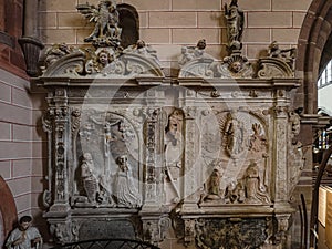 Marmoutier Abbey, Alsace. Details of medieval interior. Exterior view