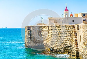 Maronite house facing mediterranean sea from the fortification of Akko/Acre in Israel