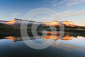 Marono reservoir with Sierra Salvada reflections