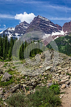 Maroon Bells from Crater Lake Trail