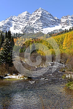 Maroon Bells and Creek in Autumn - Vertical