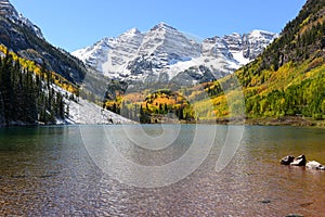 Maroon Bells and Lake in Fall