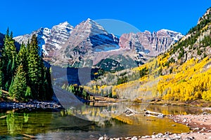 Maroon Bells Mountains in Aspen, Colorado during Fall