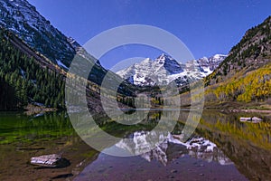 Maroon Bells at night with visible milky way Aspen Colorado