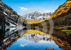 Maroon Bells peak at Maroon lake