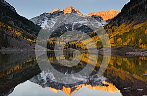 Maroon bells peak sunrise Aspen Fall Colorado