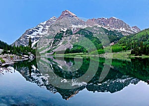 Maroon Bells reflection in Crater Lake.