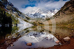 Maroon Bells rocky mountains Colorado in the spring time